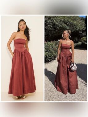 Hansen & Gretel Audrey Gown In Pinot Brown Maxi Dress Strapless XS Drop Waist